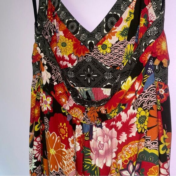 Lucky Brand Dress XS Red Japanese Floral Boho Print Halter Sundress Rayon - Picture 7 of 9
